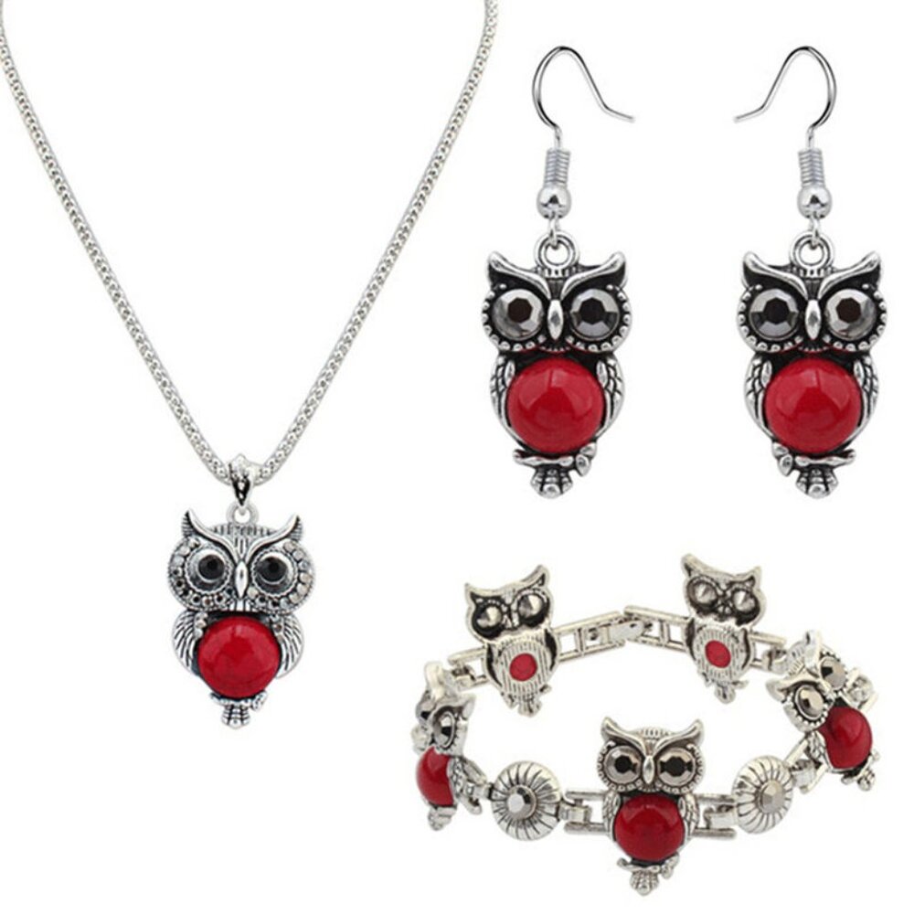 New Womens Owl Necklace, Bracelet & Earrings Silver Tone